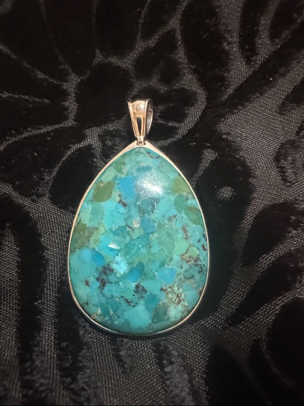 Thailand 925 silver blue chrysocolla stone Teardrop Pendant -